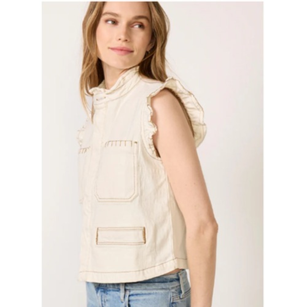 Seventy + Mochi Pablo Waistcoat Vest Womens S Ecru Cream Ruffle Collar Western